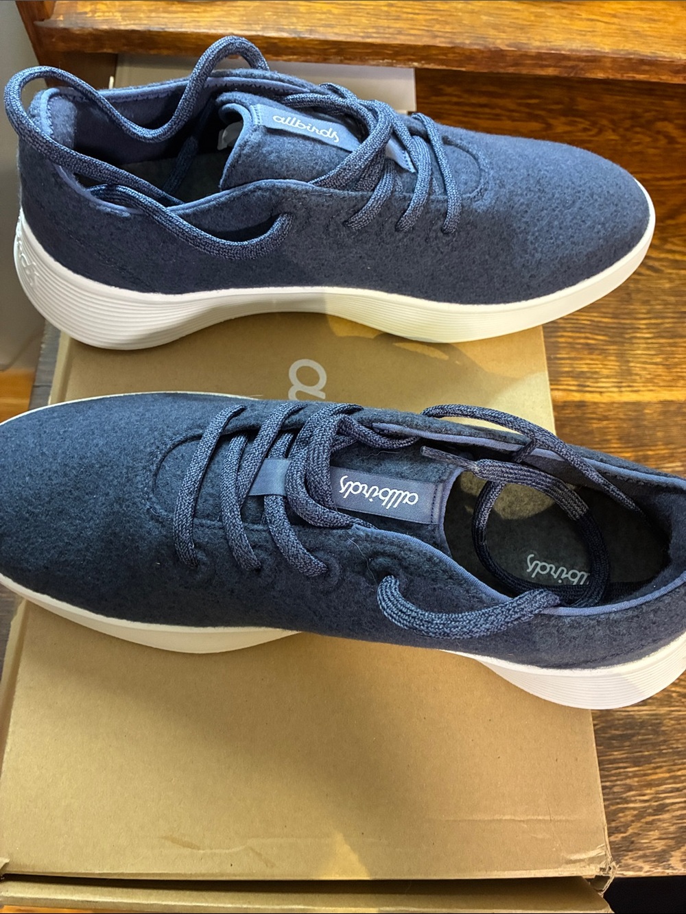 allbirds Navy Wool Lace-Up Sneakers with White Soles (Men)